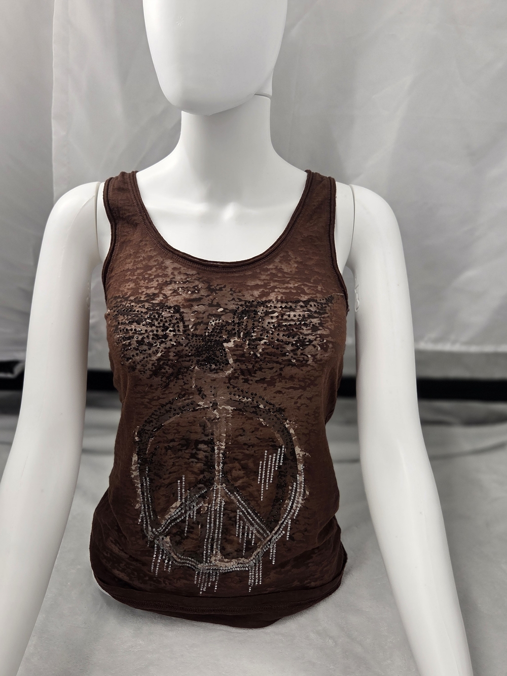Vintage Petrol Y2K Grunge Fairy Graphic Tank Top Brown Rhinestone Peace Sign L